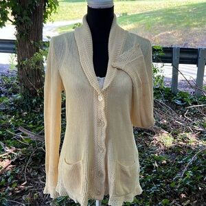 Ralph Lauren, 100% Linen, Lacey detailed cardigan. Butter cup Ivory